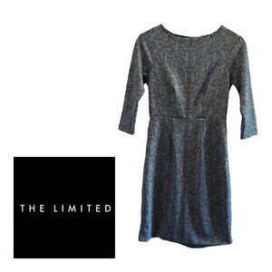 The Limited Herringbone Knit Dress Office 3/4 Sleeve Career Knee-Length Workwear